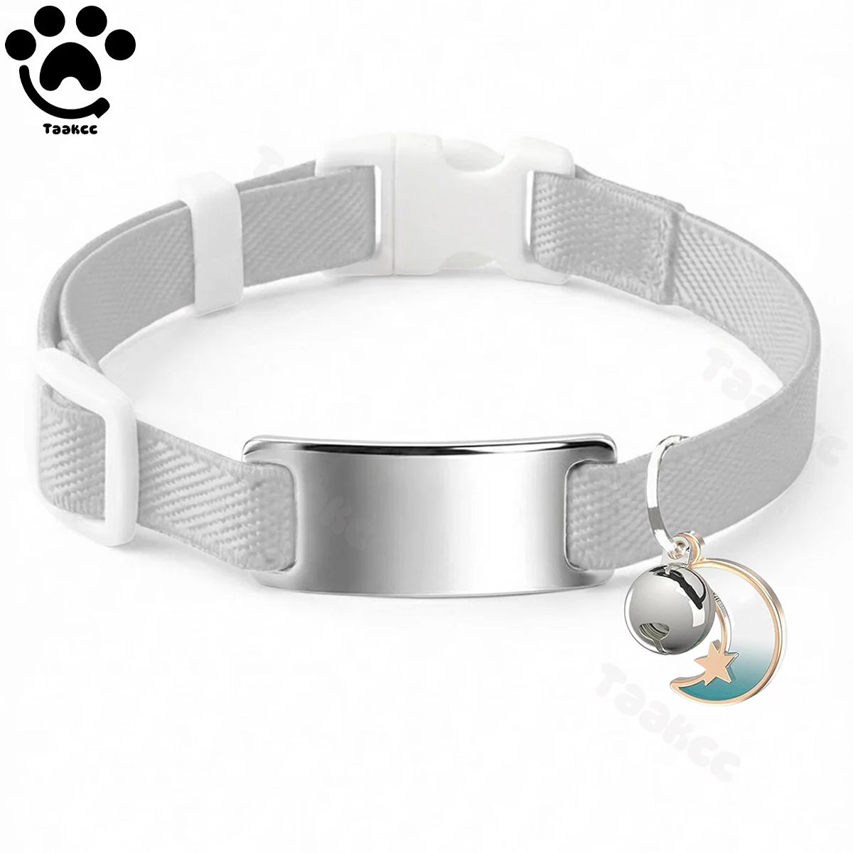 Collier Chat Élastique Personnalisé – Gravure Gratuite, Plaque ID, Clochette & Breloque Lune Anti-Fugue
