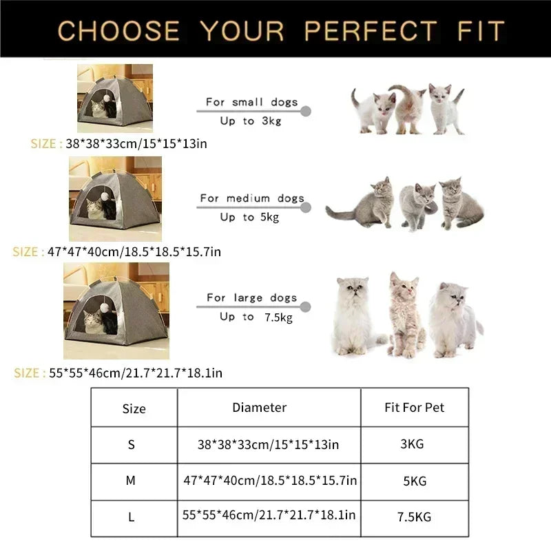 Tente Lit pour Chat Semi-Fermée Amovible – Panier Canapé Canvas, Maison Grotte pour Chat & Chien, Déco Chambre