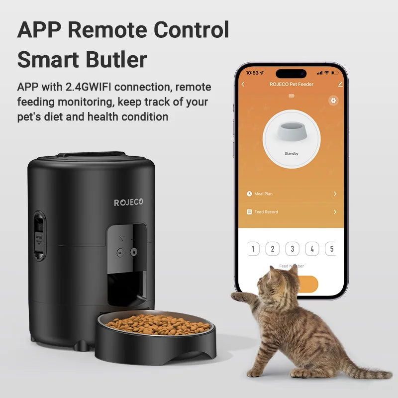 ROJECO Distributeur Automatique de Croquettes 2L – Mangeoire Intelligente pour Chat et Chien