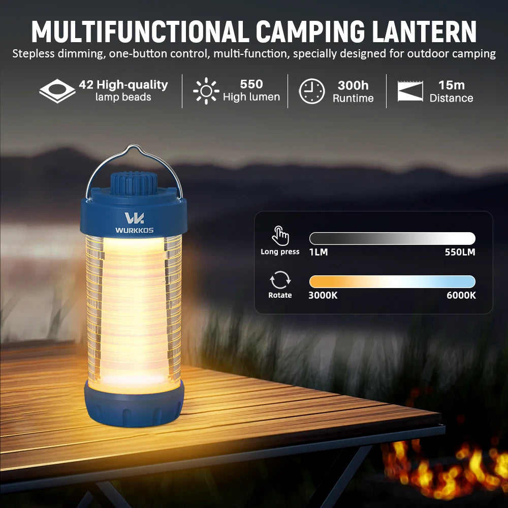 Lanterne LED Camping 550lm RGB, Rechargeable, Batterie Externe, Aimant, IP65