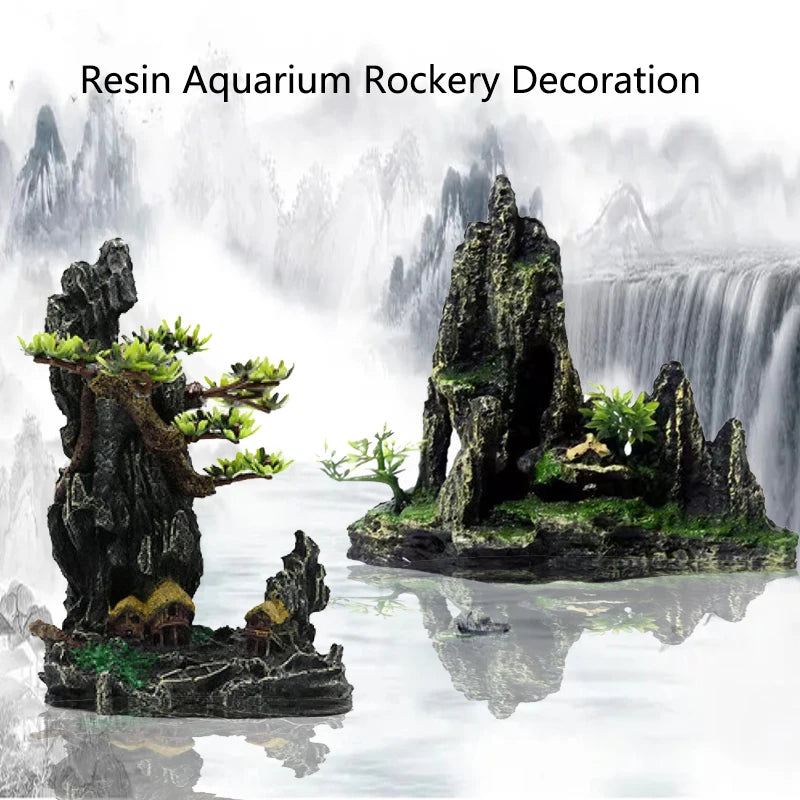 Décoration Aquarium en Résine – Rocaille, Montagne, Grotte, Arbre – Ornement Naturel pour Bac à Poissons
