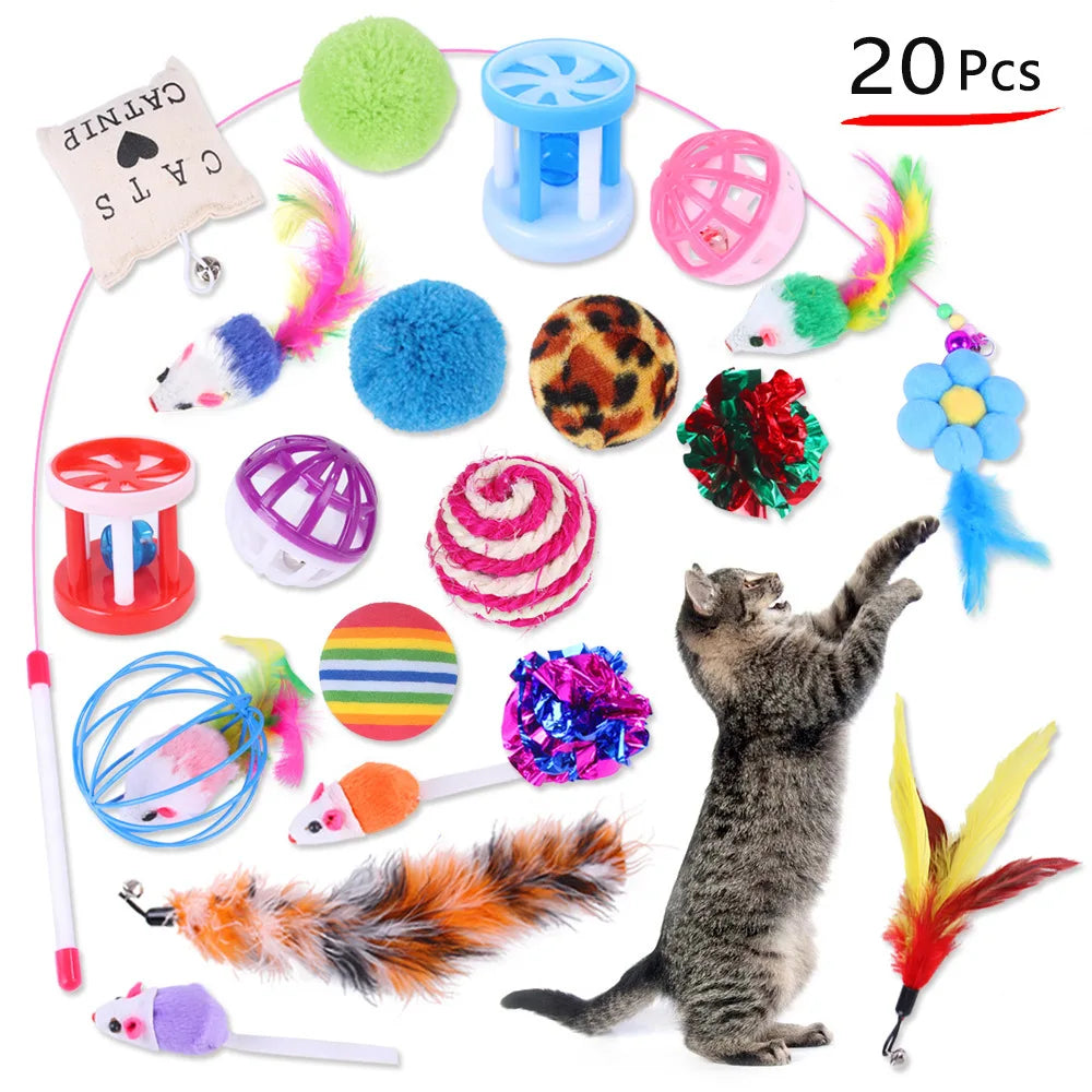 Set de Jouets Variés pour Chatons : Canne, Souris Sisal, Balle à Grelot et Accessoires