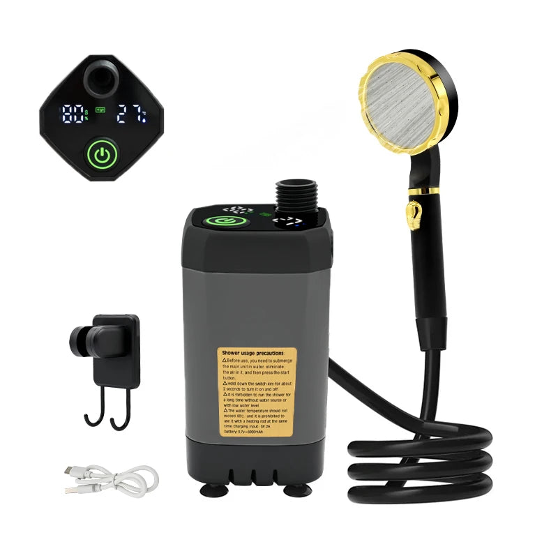 Pompe Douche de Camping Portable 6000mAh – Kit Douche Outdoor avec Écran Digital Intelligent