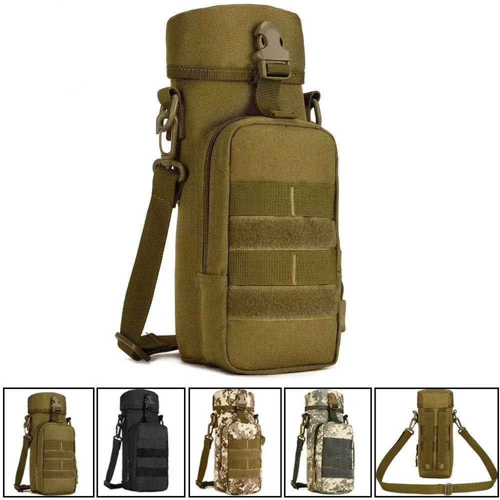 Poche Porte-Gourde Tactique MOLLE Camouflage – Nylon 900D Imperméable, Camping, Randonnée, Chasse