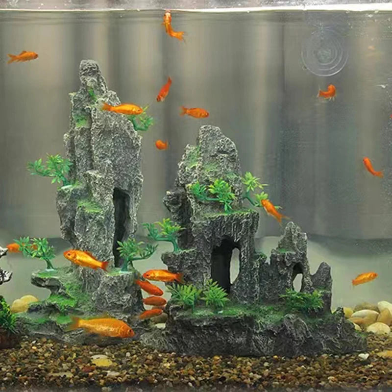 Décoration Aquarium en Résine – Rocaille, Montagne, Grotte, Arbre – Ornement Naturel pour Bac à Poissons