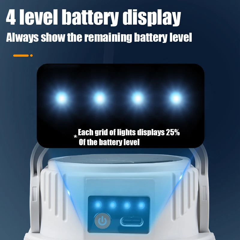 Lanterne Solaire LED pour Camping – Lampe Rechargeable Portable Étanche pour Extérieur, Randonnée, BBQ et Urgences
