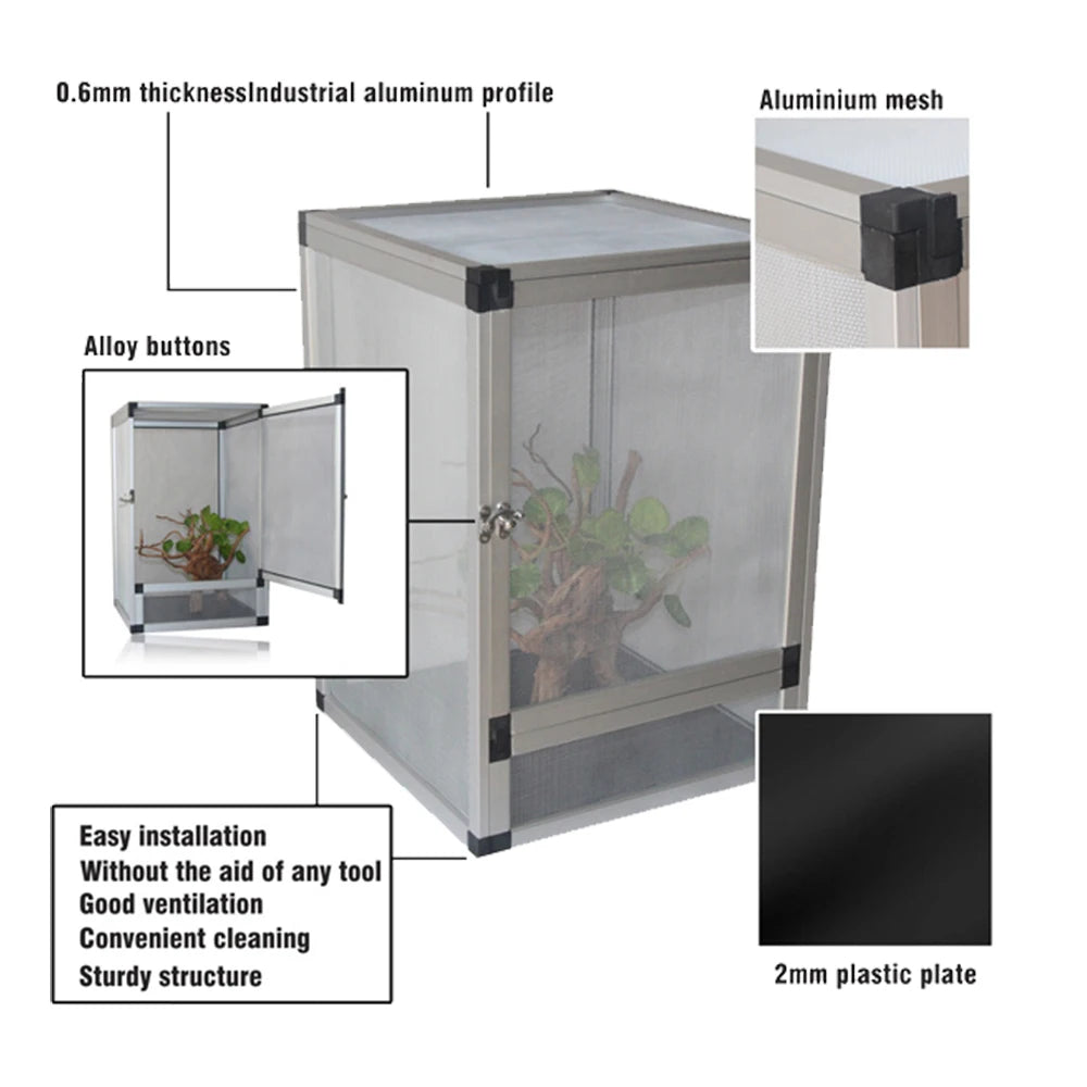 Terrarium Démontable pour Reptiles – Cage à Air en Aluminium avec Porte Frontale et Vue Complète pour Lézards et Caméléons