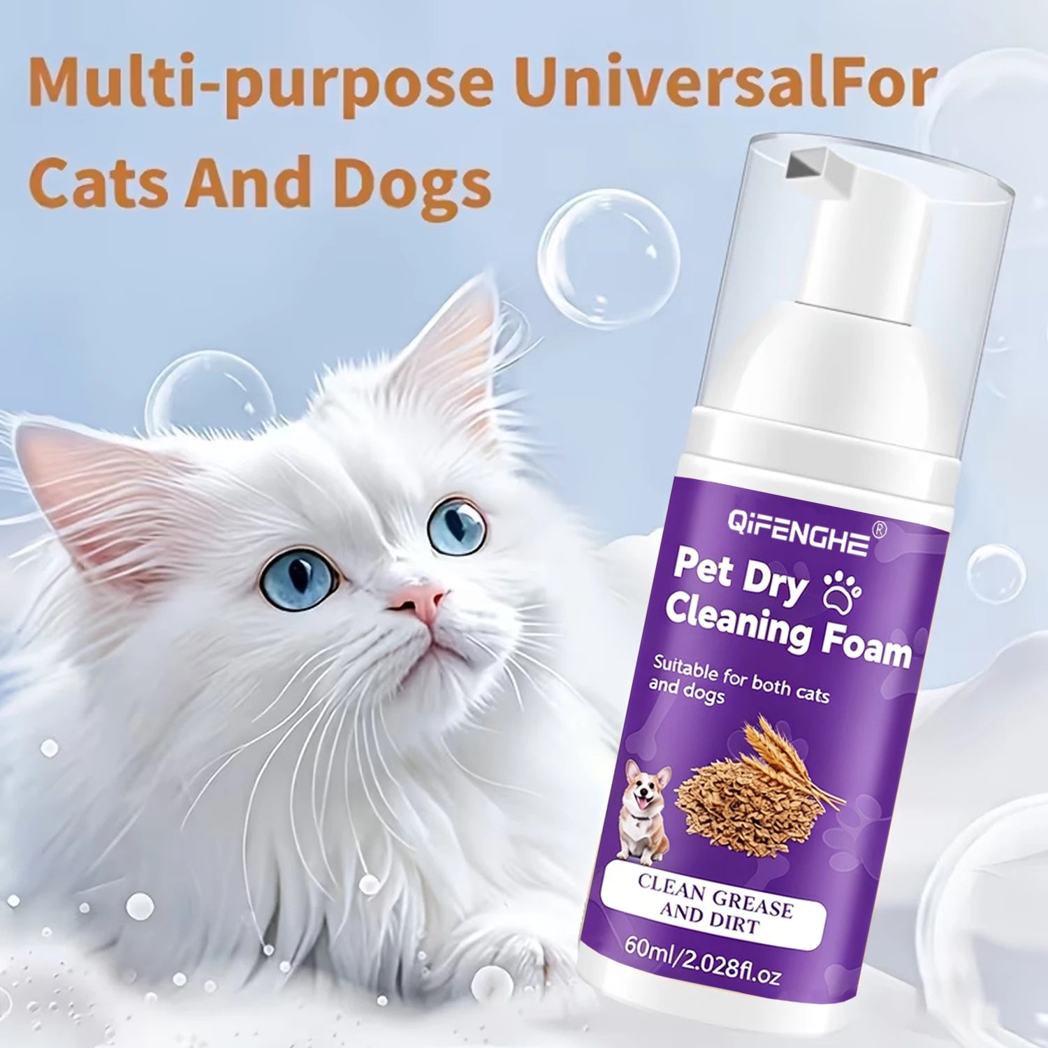 Shampoing Sec Mousse pour Chiens & Chats – Sans Rinçage, Déodorant & Nettoyant pour Chiot & Chaton