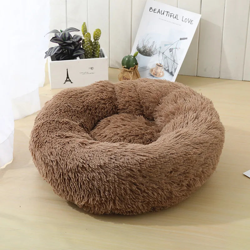 Corbeille Ronde en Peluche Longue pour Chat et Chien – Coussin Sofa Chaud, Idéal pour l'Hiver