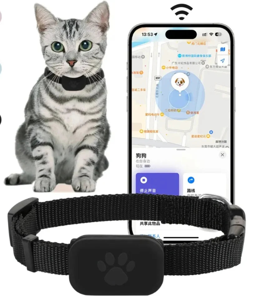 Collier Traceur GPS Bluetooth pour Animal – Mini Tracker Anti-Perte pour Chat et Chiot, Localisation Mondiale à Distance
