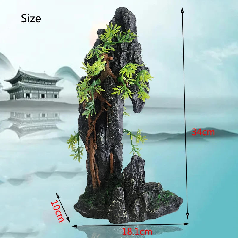 Décoration Aquarium en Résine – Rocaille, Montagne, Grotte, Arbre – Ornement Naturel pour Bac à Poissons