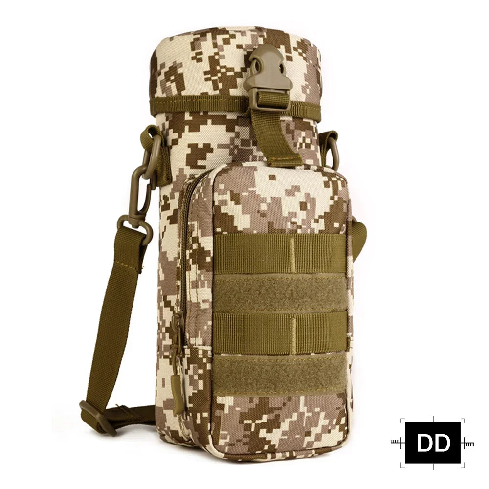 Poche Porte-Gourde Tactique MOLLE Camouflage – Nylon 900D Imperméable, Camping, Randonnée, Chasse
