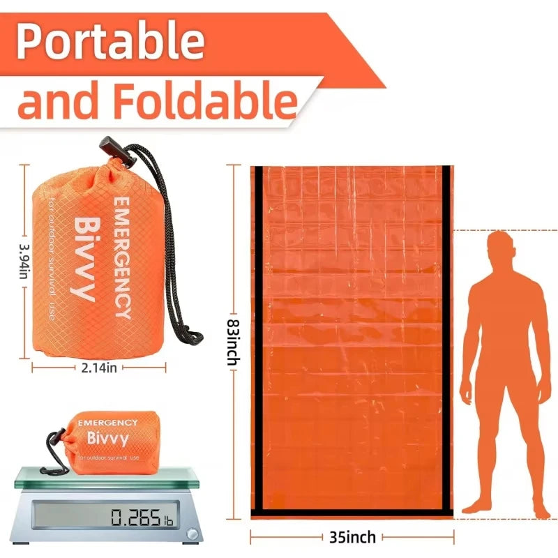Sac de Couchage d'Urgence – Couverture de Survie Thermique Mylar, Léger, Imperméable, Abri Portable pour Camping et Randonnée