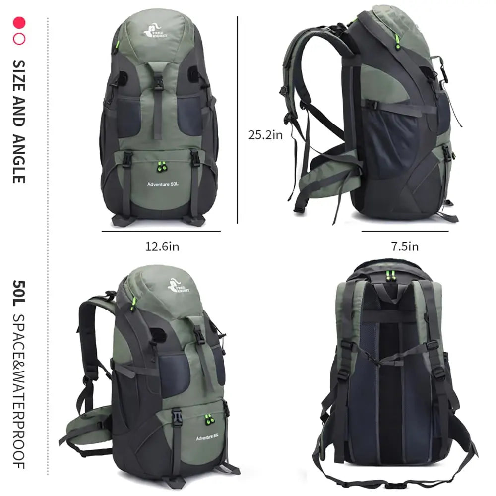 Sac à Dos Randonnée Imperméable 50L – Polyester, Multifonction, Unisexe, Trekking Camping Escalade