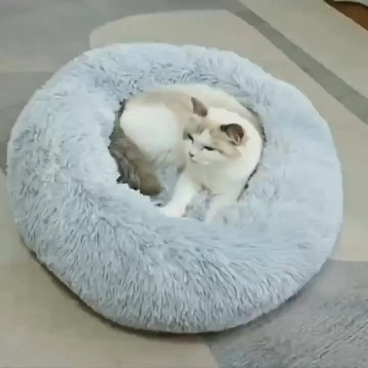 Corbeille Ronde en Peluche Rayée pour Chat et Chien – Douce, Chaude, Sommeil Profond