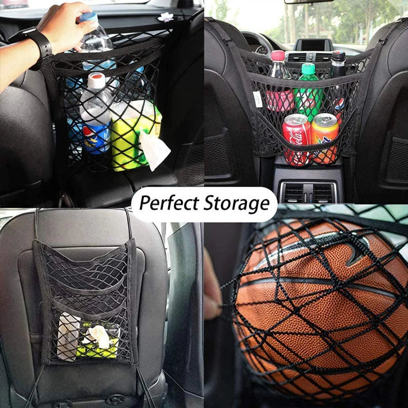 Filet de Rangement Voiture entre Sièges – Séparateur, Barrière Animal, Filet Élastique Organisateur Auto