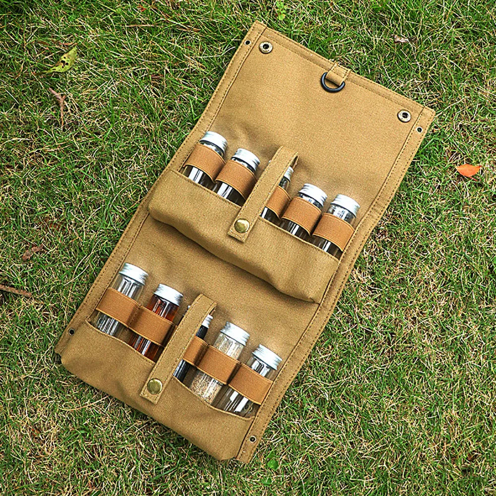 Kosibate Trousse à Condiments Portable pour Camping, Pique-nique et Barbecue – Rangement Flacons d'Épices (Sac Uniquement)