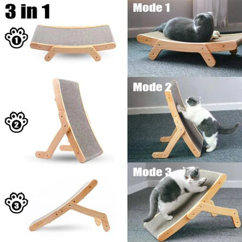 Griffoir Carton 3-en-1 avec Cadre en Bois – Lit Grattoir Réversible, Jouet & Meuble pour Chat