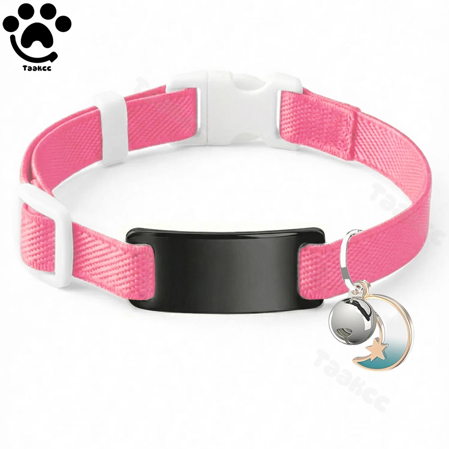 Collier Chat Élastique Personnalisé – Gravure Gratuite, Plaque ID, Clochette & Breloque Lune Anti-Fugue
