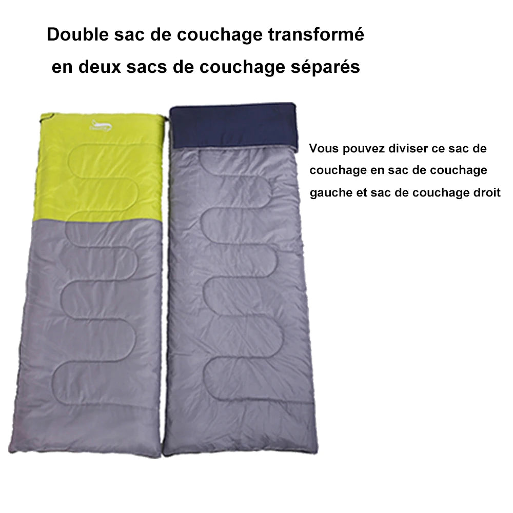 Sac de Couchage Double – Pour 2 Personnes – 2 Oreillers Gonflables Inclus – Camping, Voyage – 220x150cm