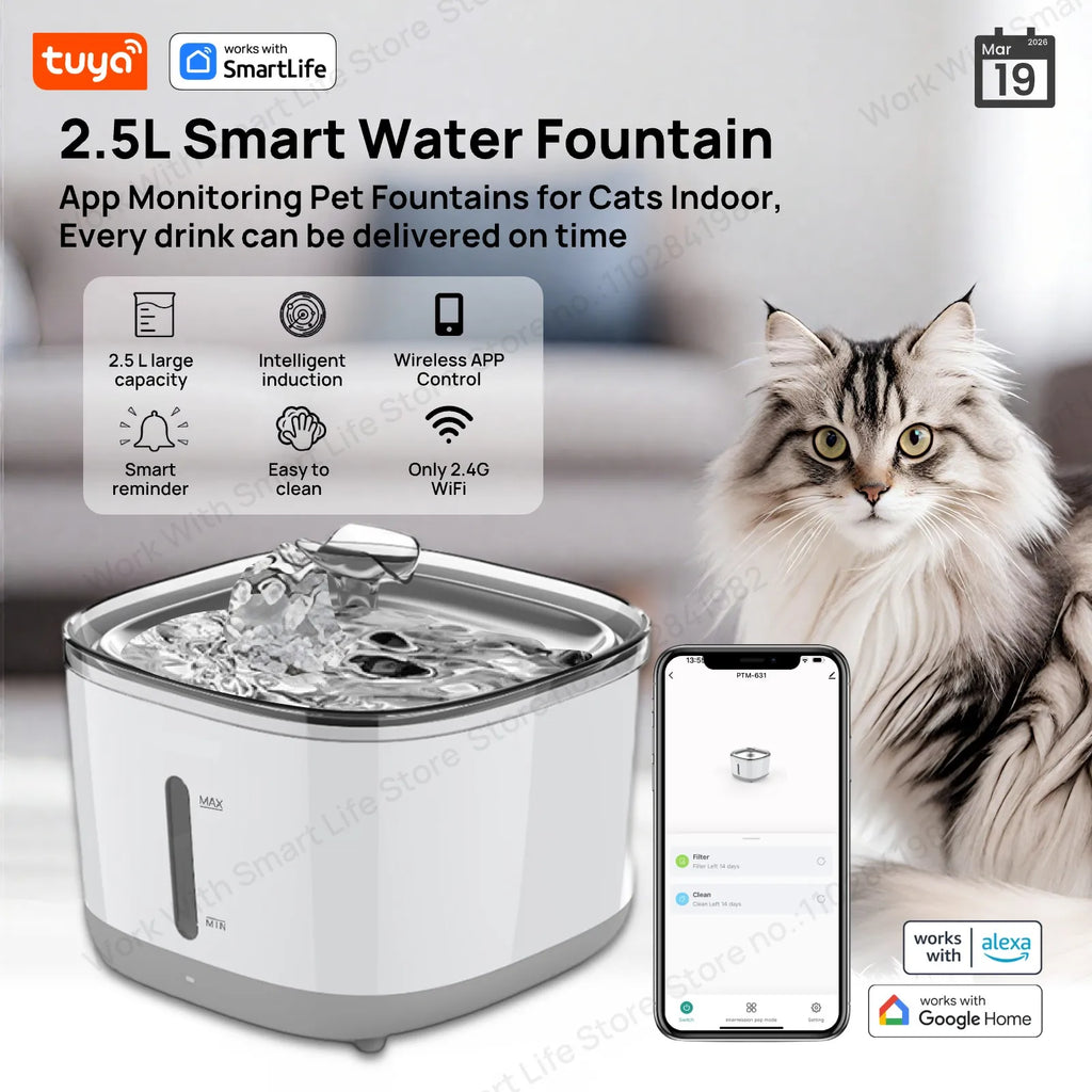 Fontaine à Eau Connectée 2,5L pour Chat – Application Tuya Smart