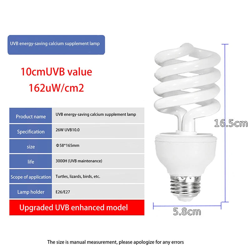 Lampe UVB pour Reptiles 13W/26W – Éclairage Économique à Rayons UV 5.0/10.0 pour Terrarium, Tortues, Lézards et Serpents