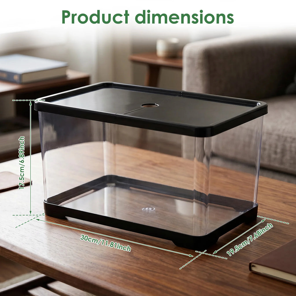 Aquarium Transparent Rectangulaire avec Couvercle – Bureau ou Maison, Plantes Aquatiques, Décoration Intérieure