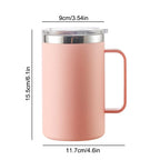 Mug en Inox 304 – 650 ml, Double Paroi Anti-Brûlure, Isotherme avec Couvercle & Anse – Tasse Café, Thé, Lait