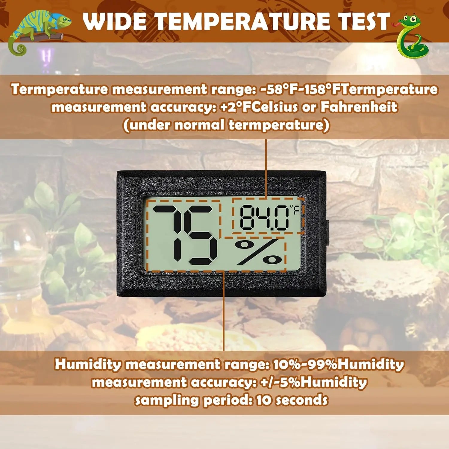 Lot de 2 Thermomètres-Hygromètres 2-en-1 pour Reptiles – Outil de Mesure Terrarium Reptiles et Amphibiens