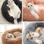 Corbeille Ronde en Peluche Rayée pour Chat et Chien – Douce, Chaude, Sommeil Profond