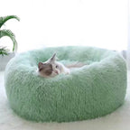 Corbeille Ronde en Peluche Rayée pour Chat et Chien – Douce, Chaude, Sommeil Profond
