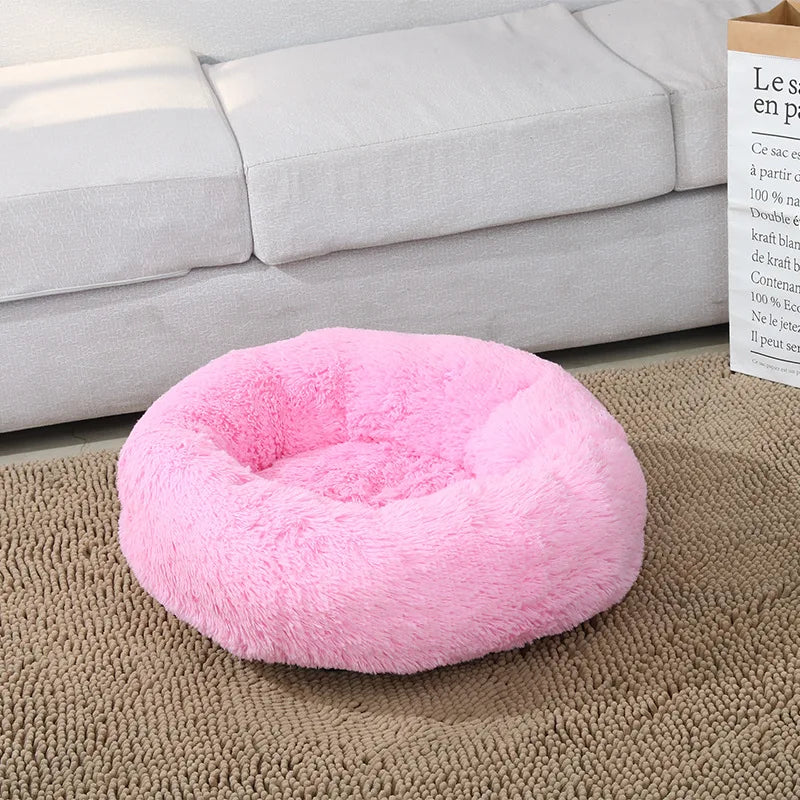 Corbeille Ronde en Peluche Longue pour Chat et Chien – Coussin Sofa Chaud, Idéal pour l'Hiver