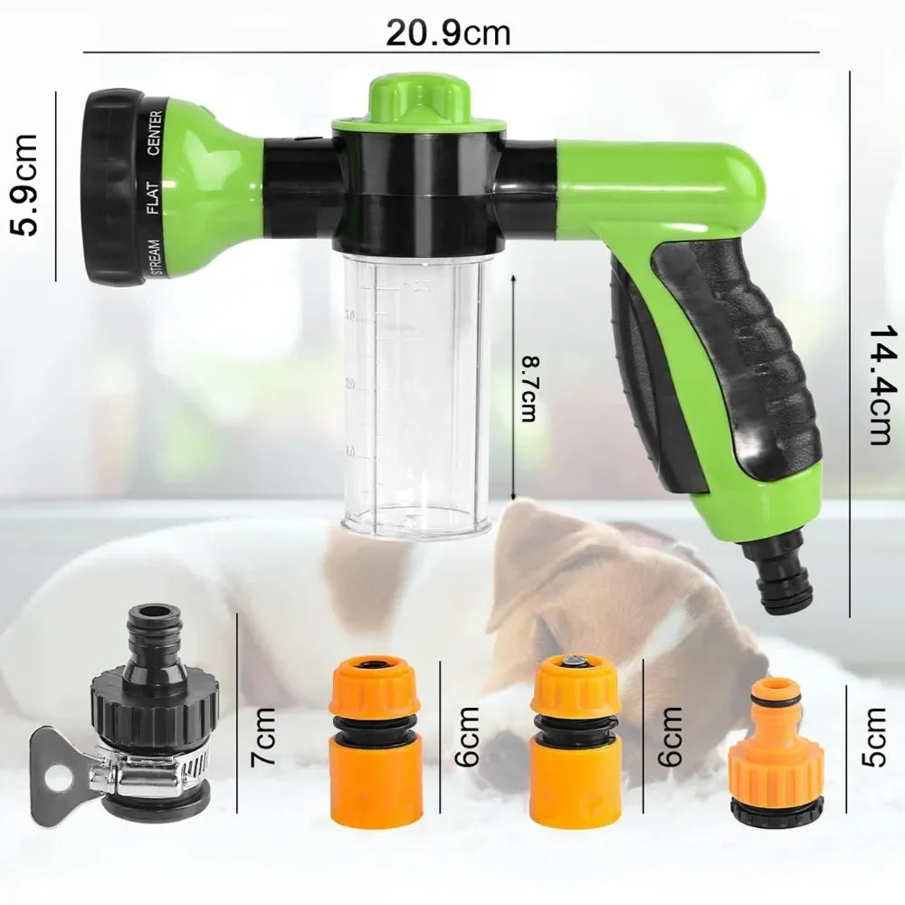 Pistolet Douche 8-en-1 pour Chien et Chat – Haute Pression, Mousse, Tuyau & Buse – Lavage Animal, Jardin, Voiture