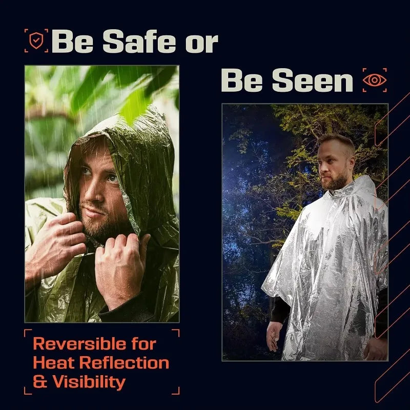 Poncho de Pluie d'Urgence Imperméable en Film Aluminium – Couverture Thermique Jetable, Outil de Survie pour Camping