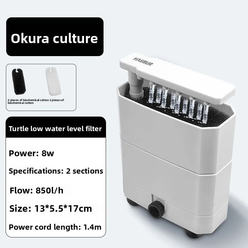 Filtre pour Aquarium Tortue Bas Niveau d'Eau – 3 en 1 Aspiration des Déchets, Purification & Écoulement Goutte à Goutte