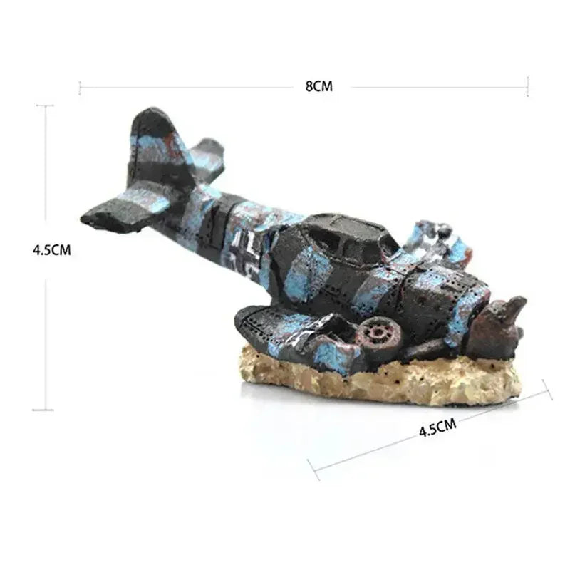 Décoration Aquarium – Petit Avion dans Épave de Bateau, Ornement Résine pour Aquascaping