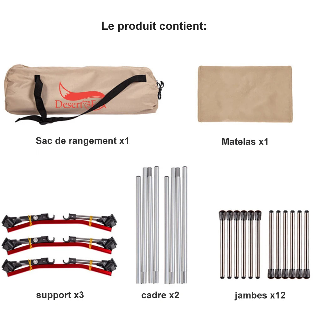 Lit de Camp Pliant – Lit de Camping Portable pour Adultes et Enfants, Randonnée et Pique-nique, 190x65cm