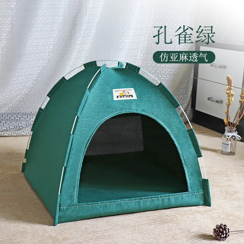 Tente Lit pour Chat Semi-Fermée Amovible – Panier Canapé Canvas, Maison Grotte pour Chat & Chien, Déco Chambre