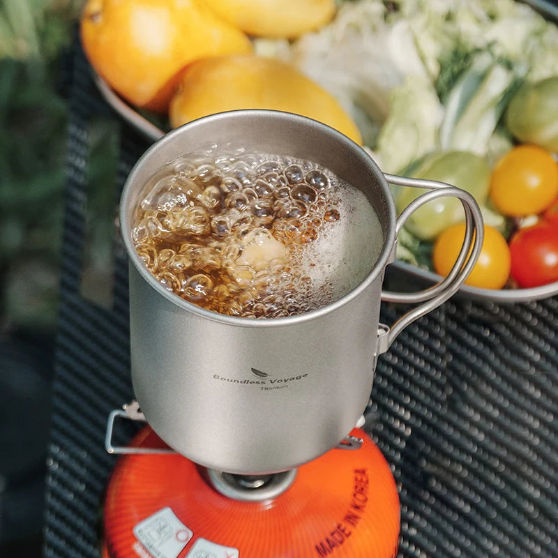 Tasse en Titane avec poignée pliable – Mug ultraléger 420ml / 77g pour camping Outdoor