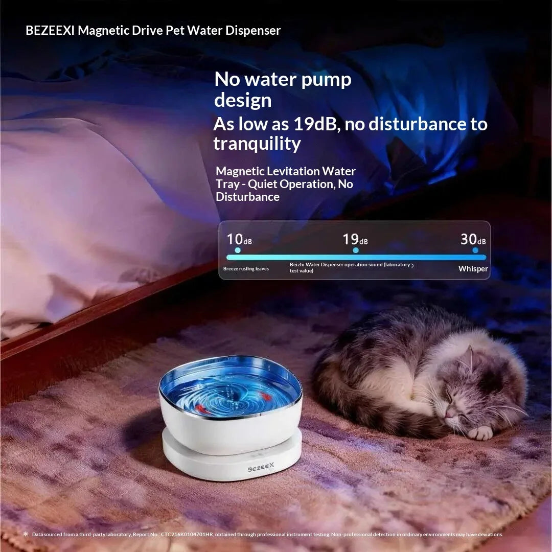 Fontaine à Eau pour Chat à Entraînement Magnétique Sans Fil – 100 Jours d'Autonomie, Ultra Silencieuse, Sans Filtre, Bol Suspendu