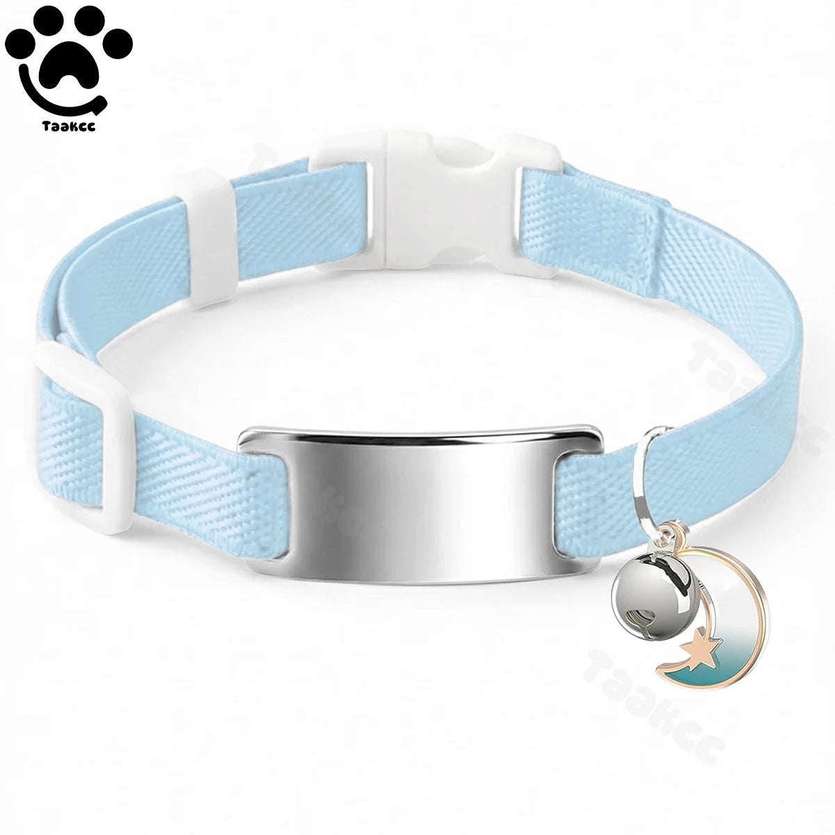 Collier Chat Élastique Personnalisé – Gravure Gratuite, Plaque ID, Clochette & Breloque Lune Anti-Fugue