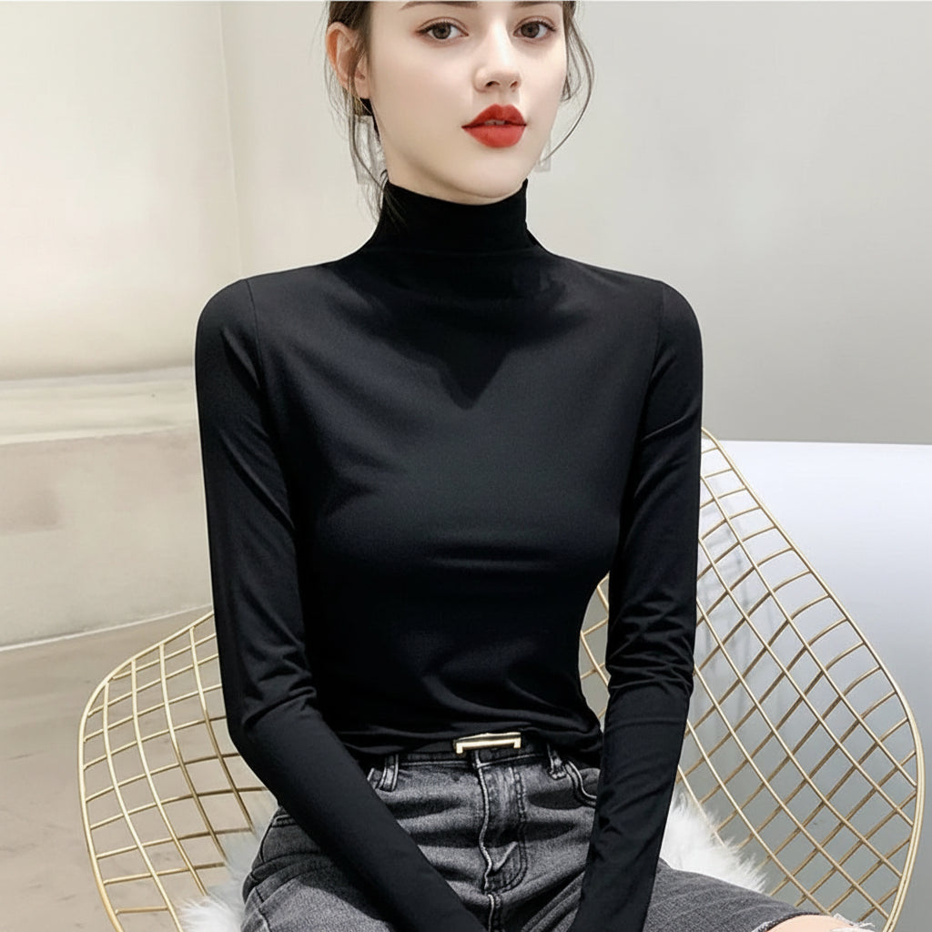 T-shirt Col Roulé Manches Longues Femme – Style Y2K, Mode Coréenne, Modal Élégant, Automne Hiver