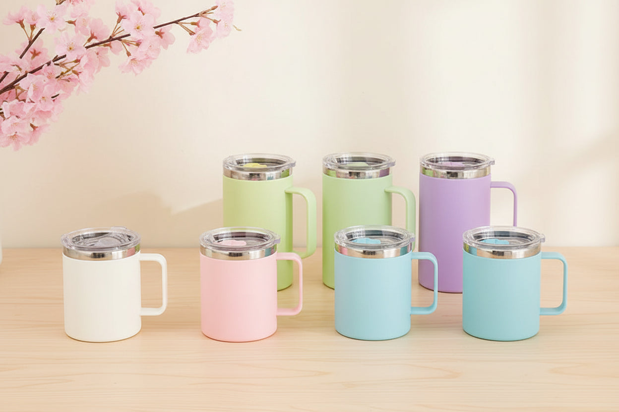 Mug en Inox 304 – 650 ml, Double Paroi Anti-Brûlure, Isotherme avec Couvercle & Anse – Tasse Café, Thé, Lait