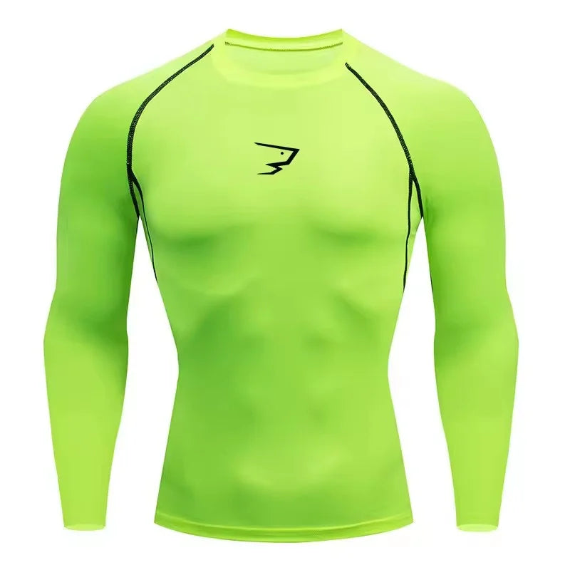 T-shirt de compression manches longues pour hommes, idéal pour la course et le fitness