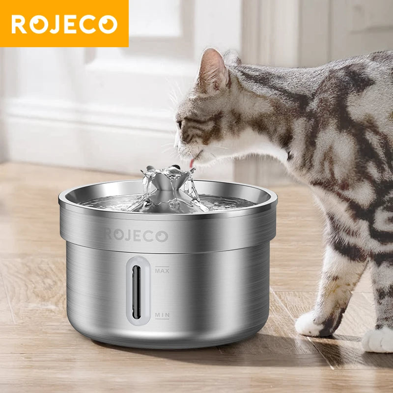Fontaine à eau ROJECO en acier inoxydable pour chats et chiens – Distributeur automatique intelligent, accessoires animalerie