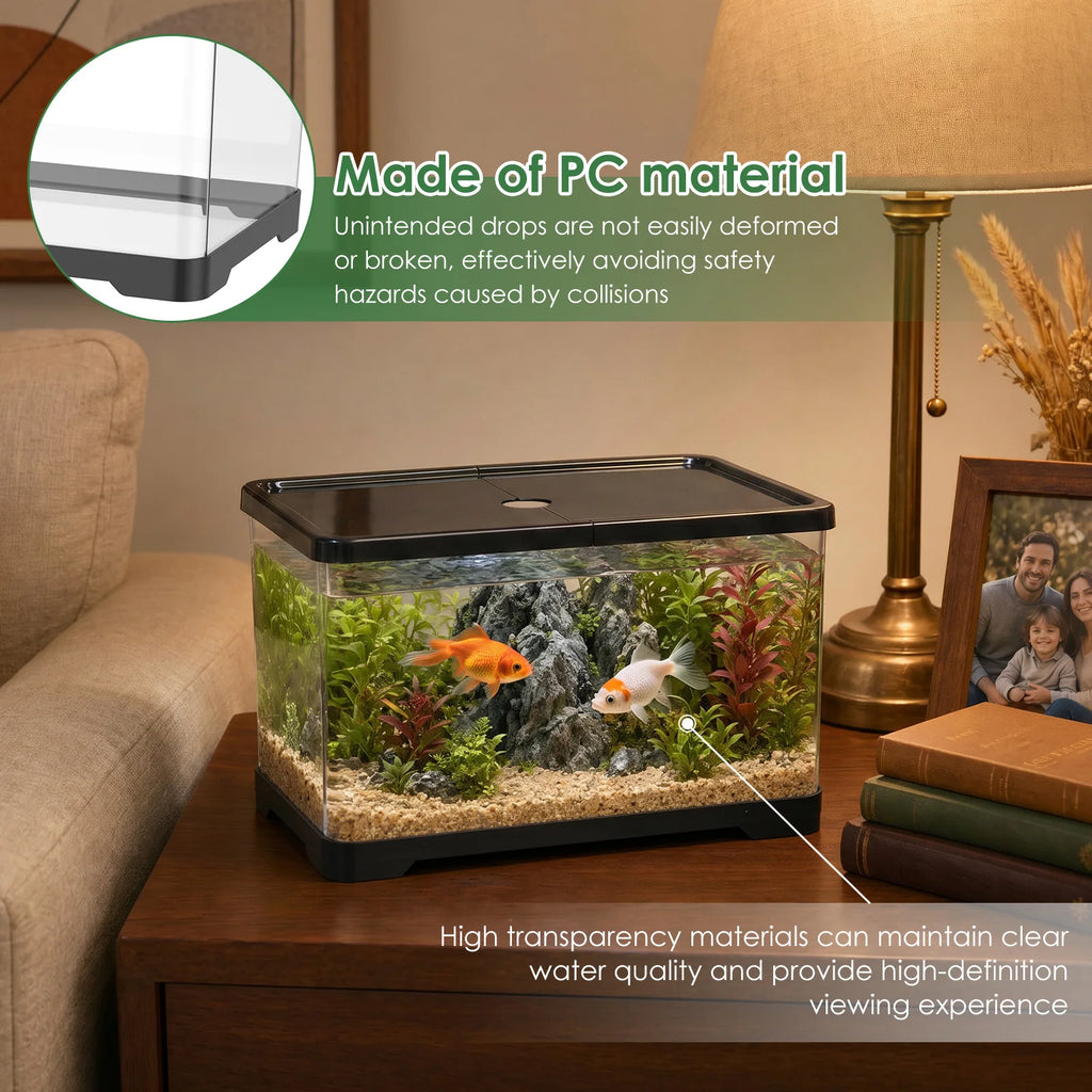 Aquarium Transparent Rectangulaire avec Couvercle – Bureau ou Maison, Plantes Aquatiques, Décoration Intérieure