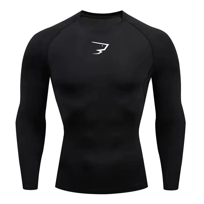 T-shirt de compression manches longues pour hommes, idéal pour la course et le fitness