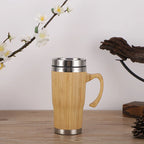 Tasse Thermos Bambou avec Affichage de Température – Bouteille Isotherme en Inox, Couvercle Rabattable, Écologique