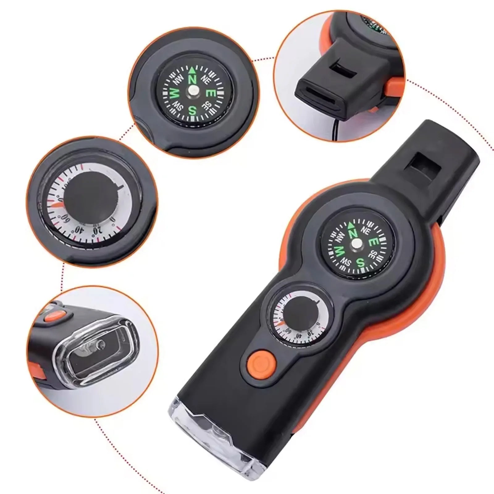 Sifflet de Survie 7-en-1 avec Lumière LED & Thermomètre – Kit d'Urgence Outdoor Randonnée Camping