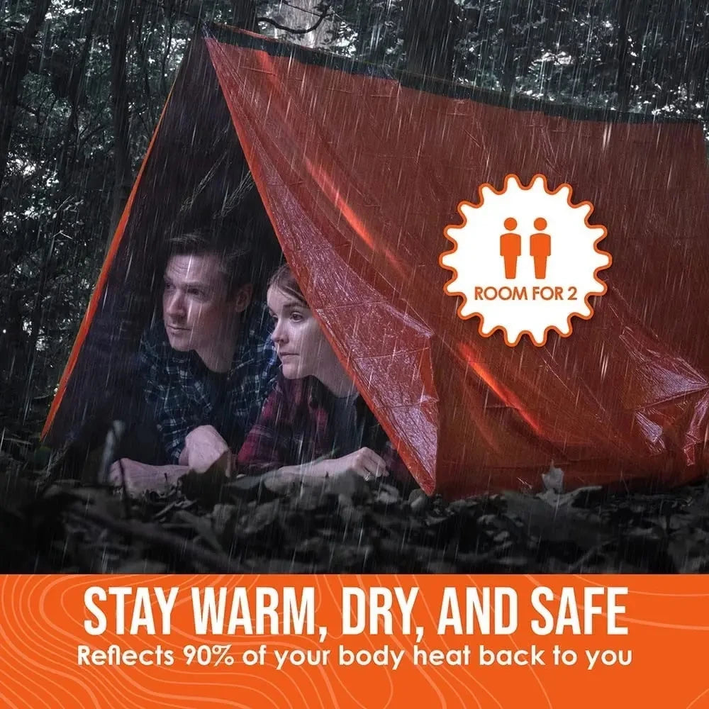 Kit de Survie d’Urgence 2 Personnes – Tente Mylar, Sac de Couchage, Couverture Thermique SOS Réutilisable